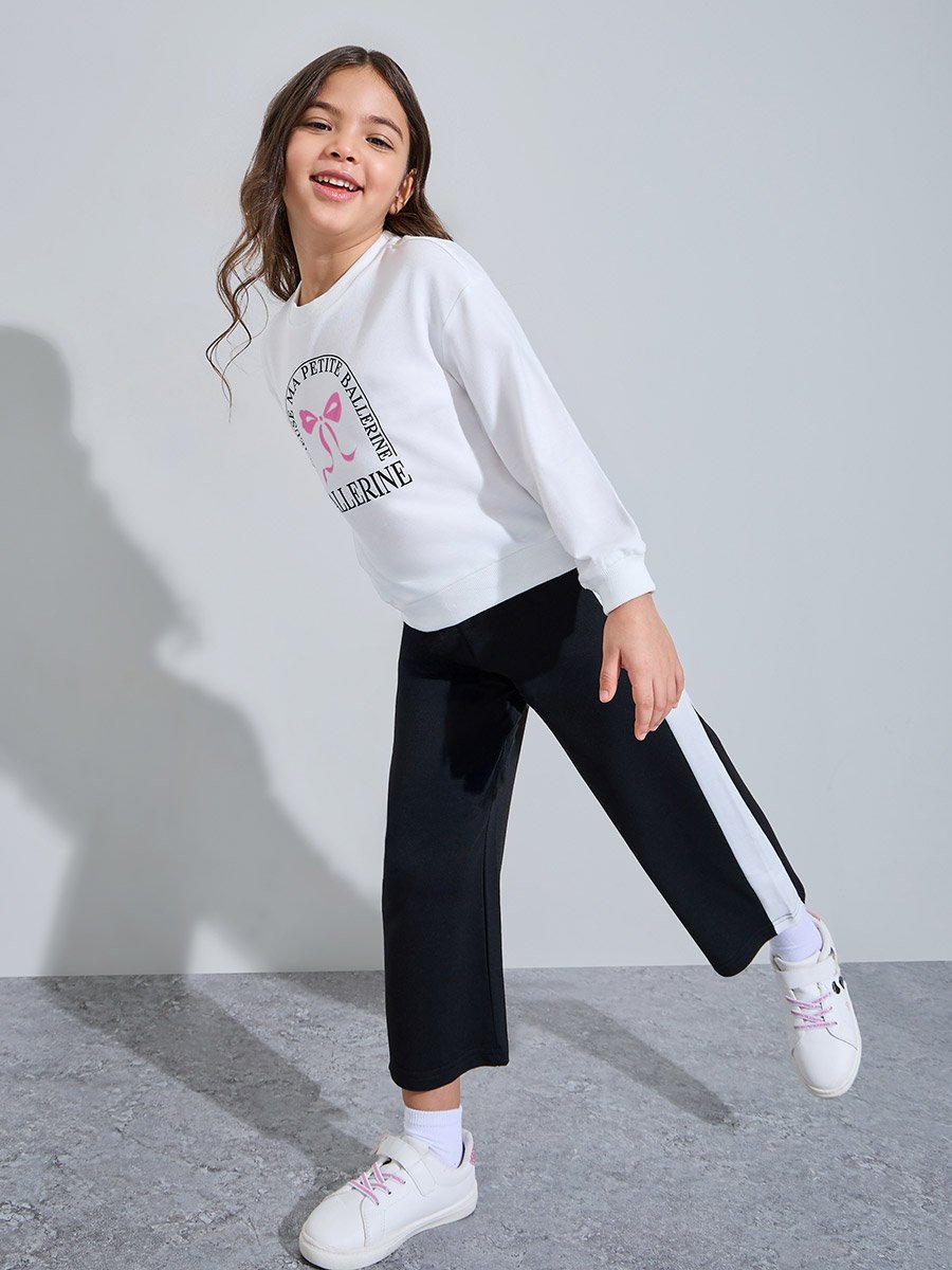 Girls Graphic Sweatshirt and Side-Stripe Joggers Set