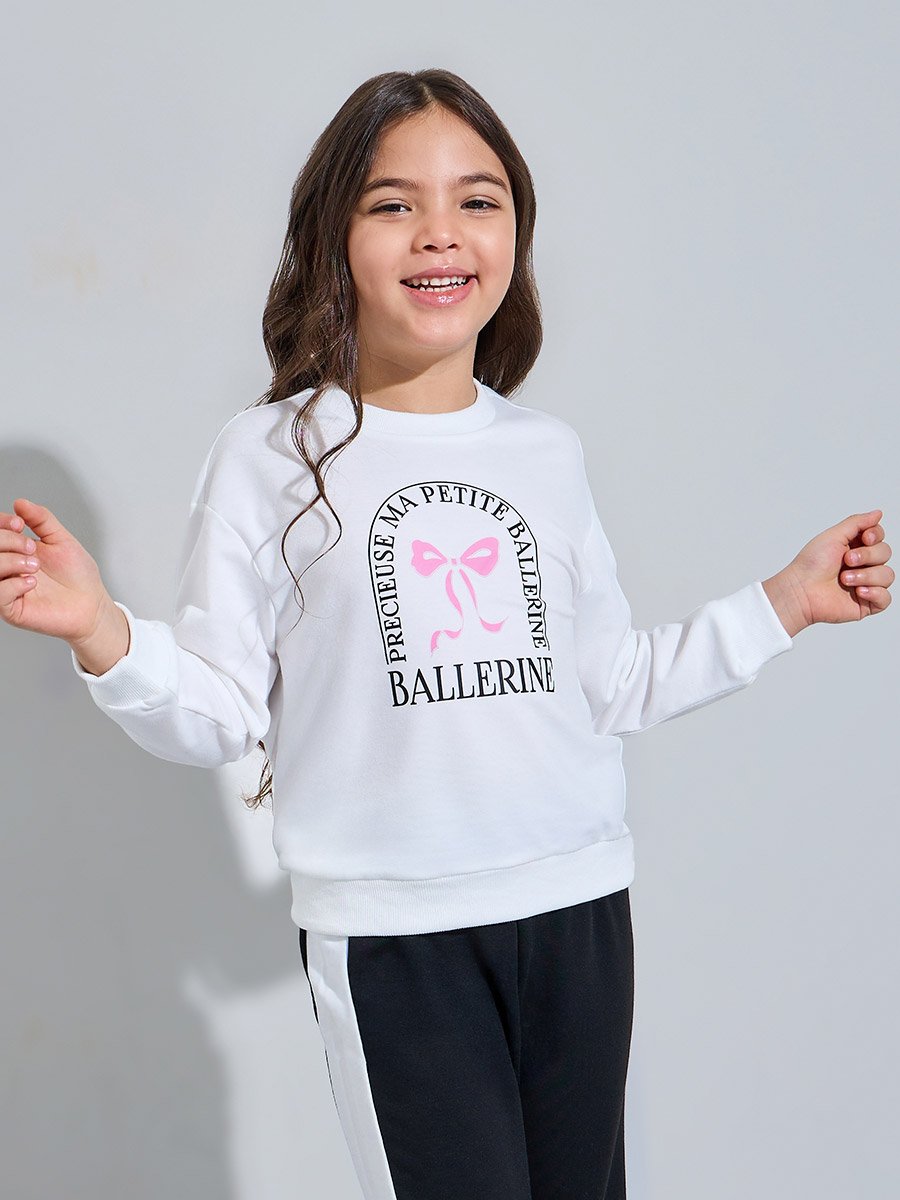 Girls Graphic Sweatshirt and Side-Stripe Joggers Set