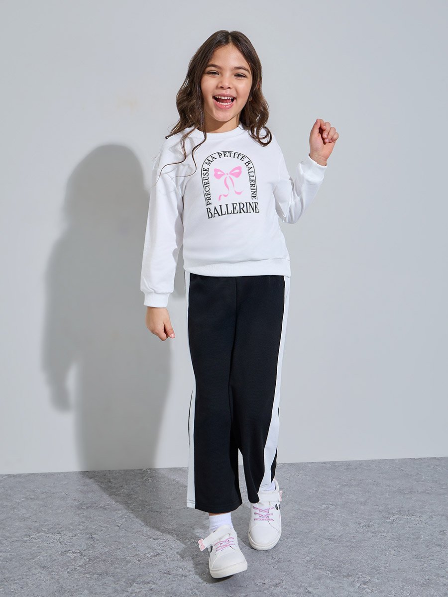Girls Graphic Sweatshirt and Side-Stripe Joggers Set