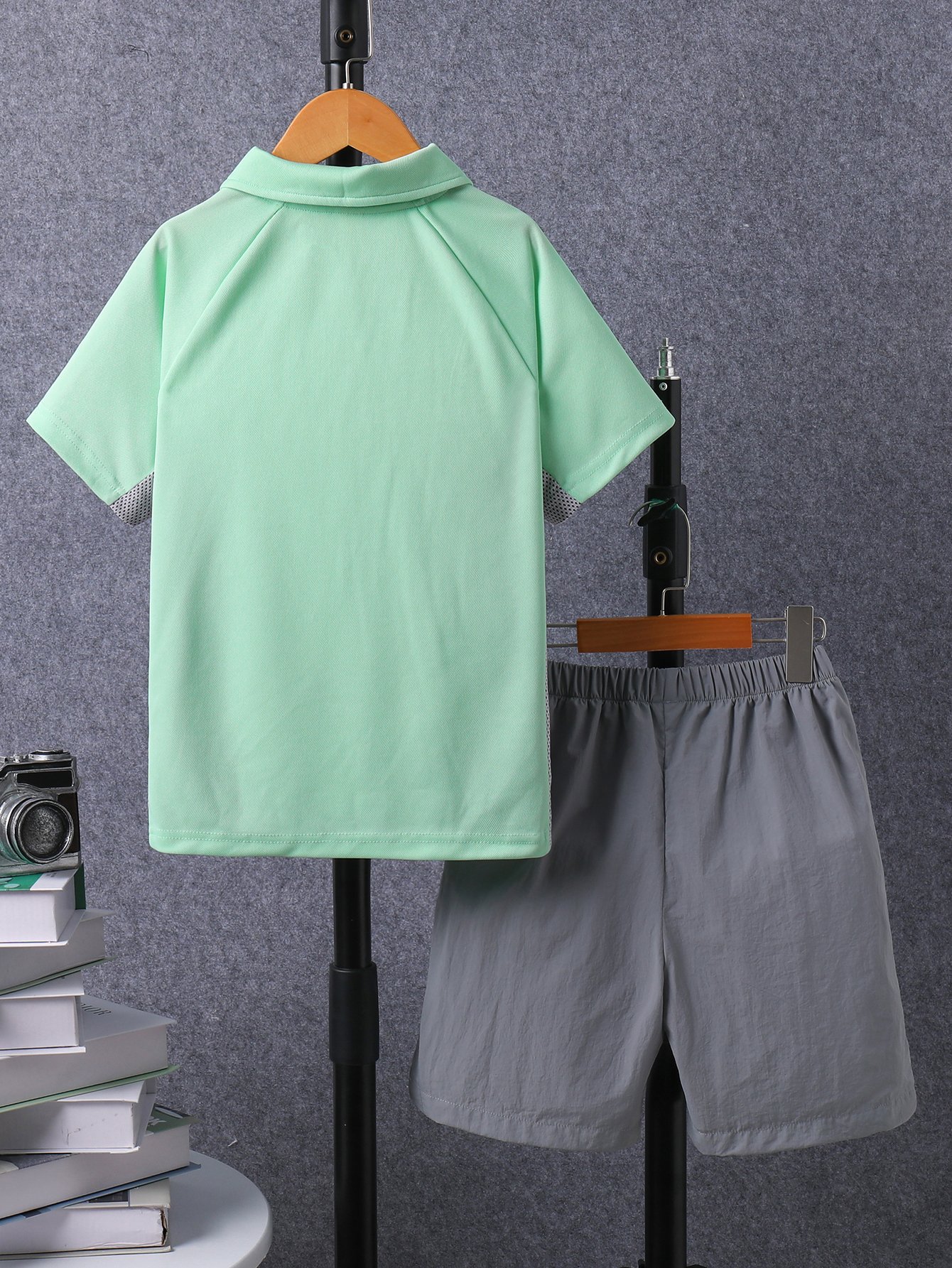 Boys Green Polo and Grey Shorts Set