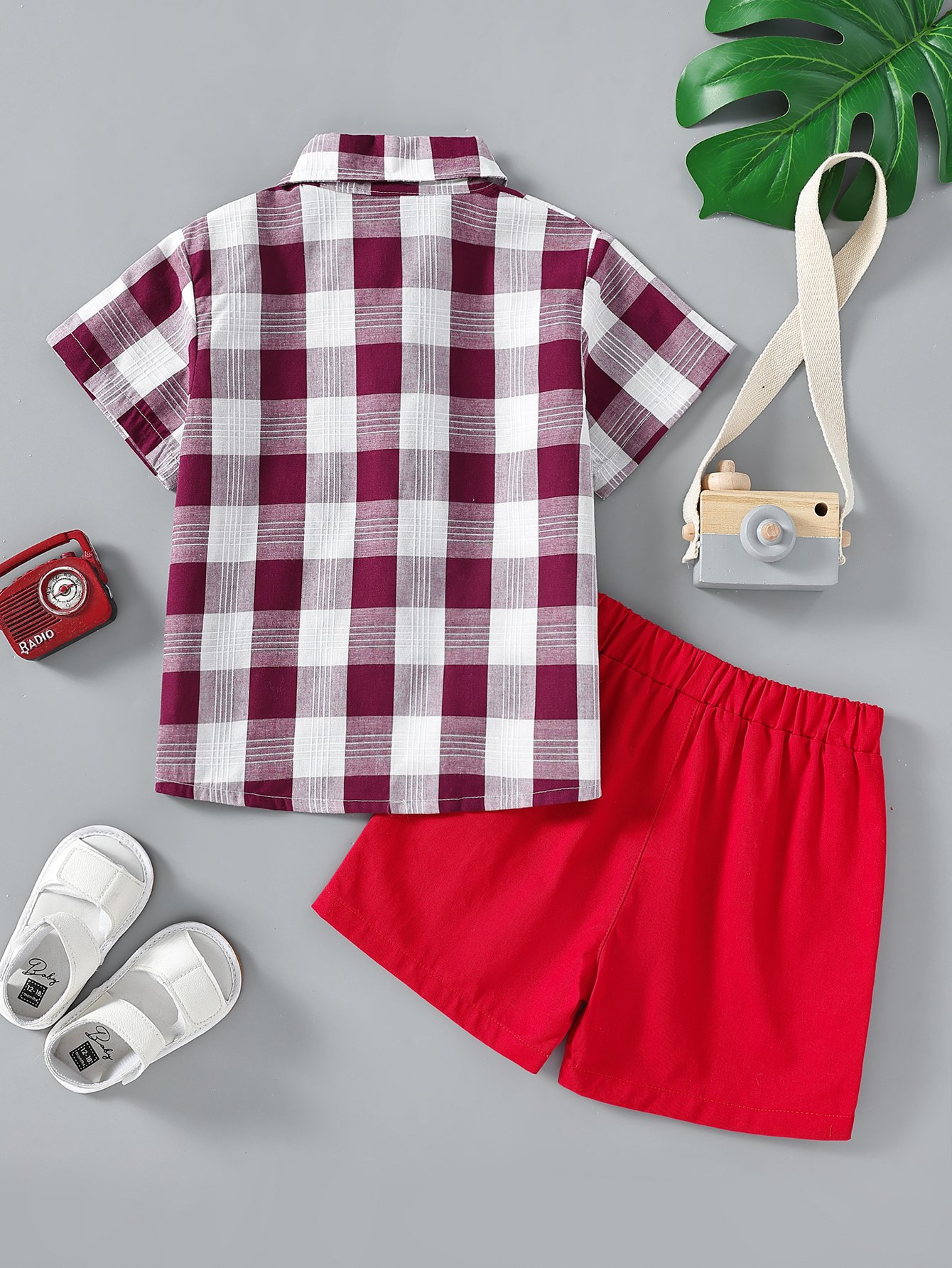 Boys Gingham Plaid Shirt and Shorts Set