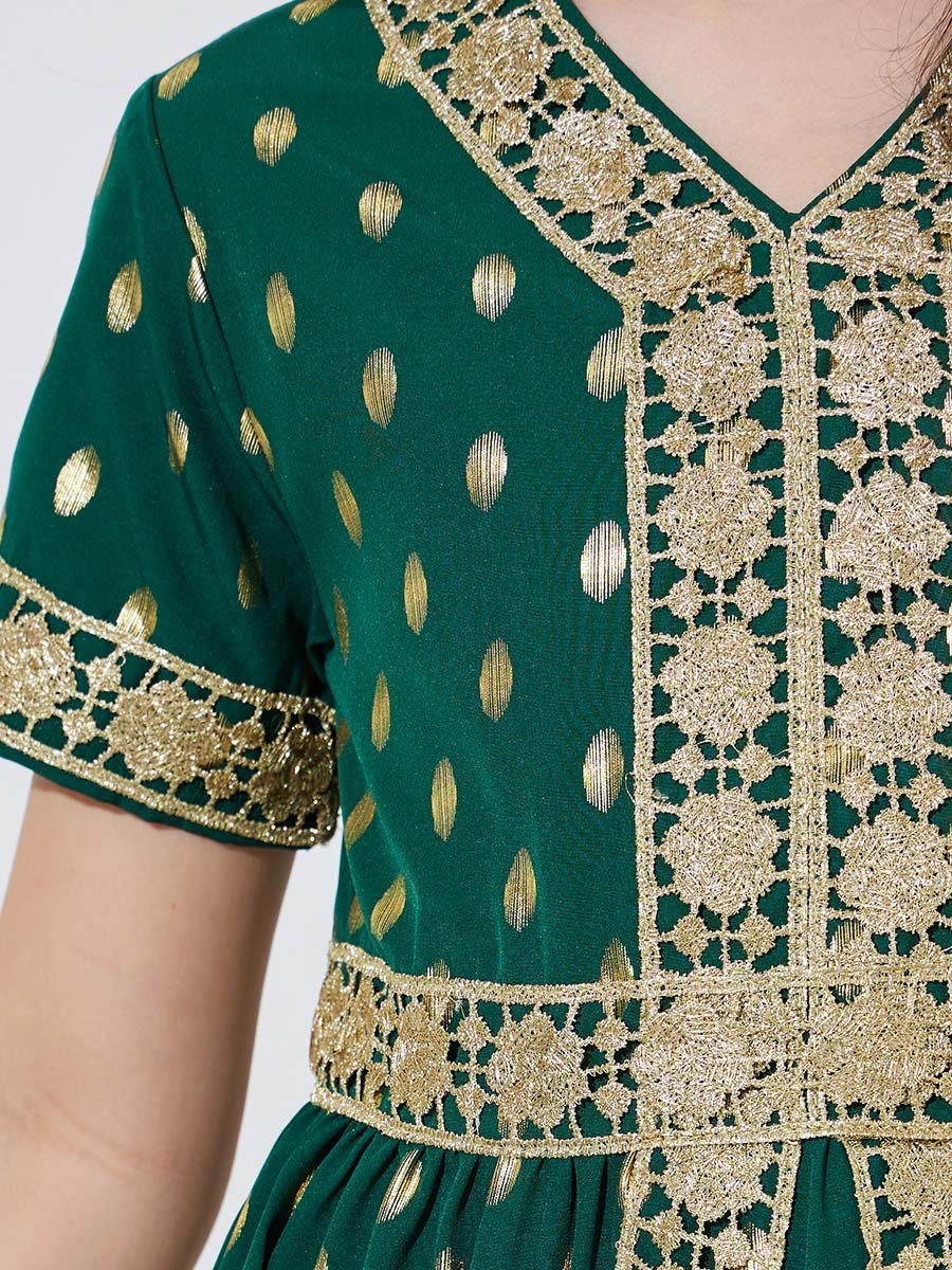 Teen Girls Foil Print with Lace Insert