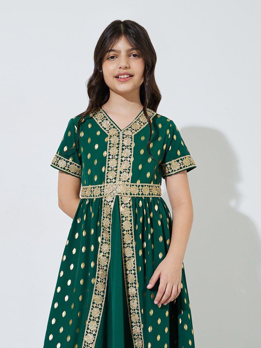 Teen Girls Foil Print with Lace Insert