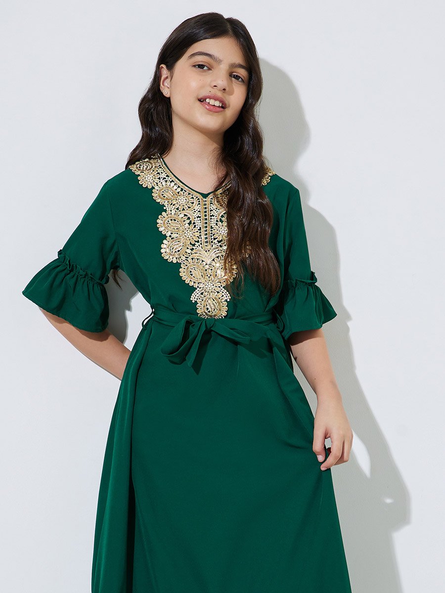 Teen Girls Lace Patch Midi Dress