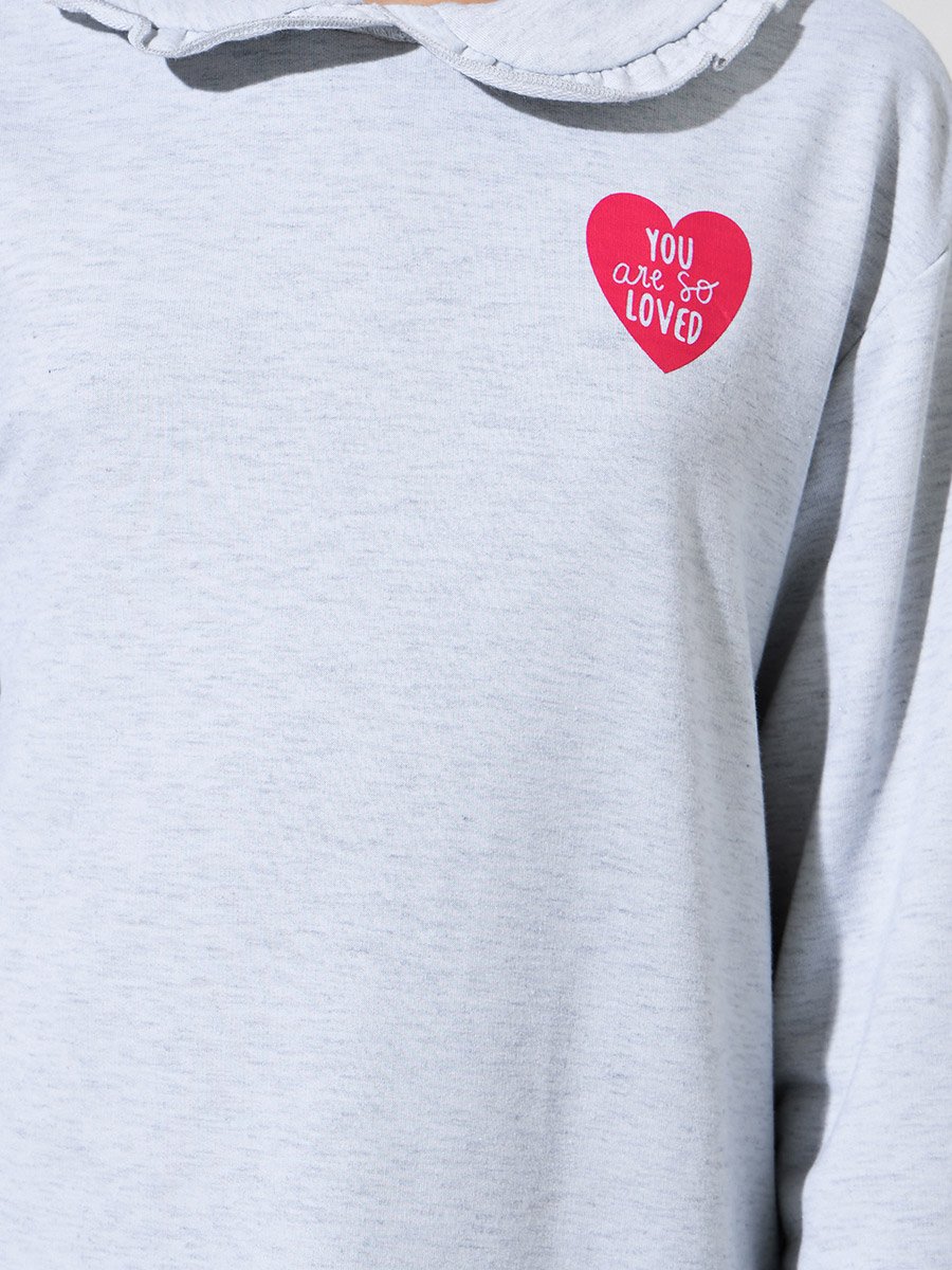 Teen Girls Grey Heart Print Ruffle Details Midi Sweatshirt Dress