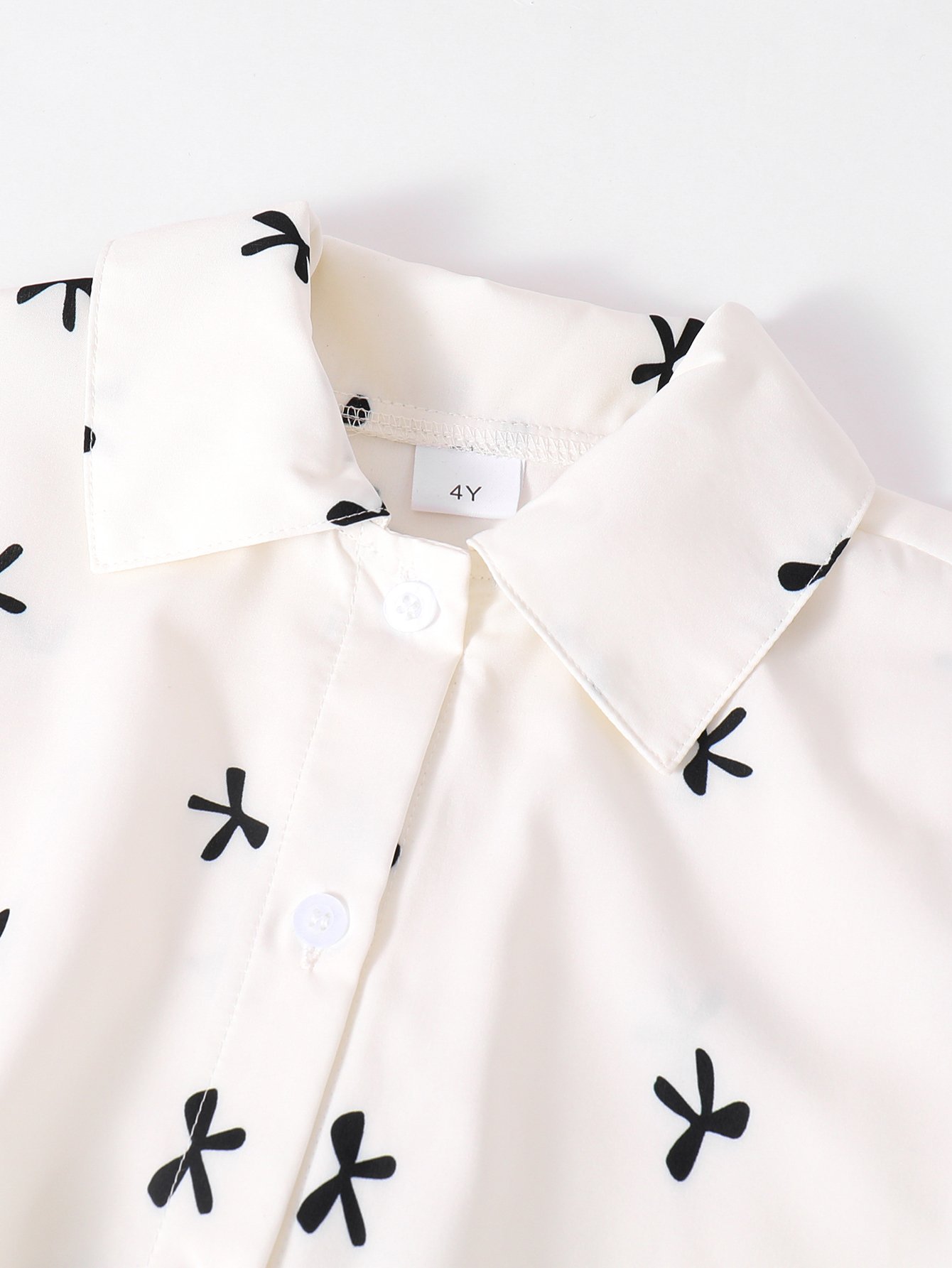 Girls Graphic Print Collared Shirt and Faux Leather Skirt Set