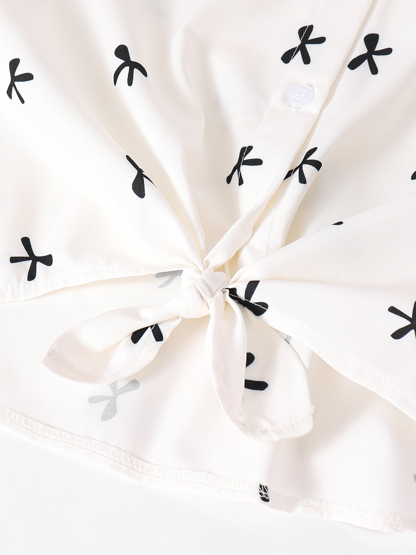 Girls Graphic Print Collared Shirt and Faux Leather Skirt Set