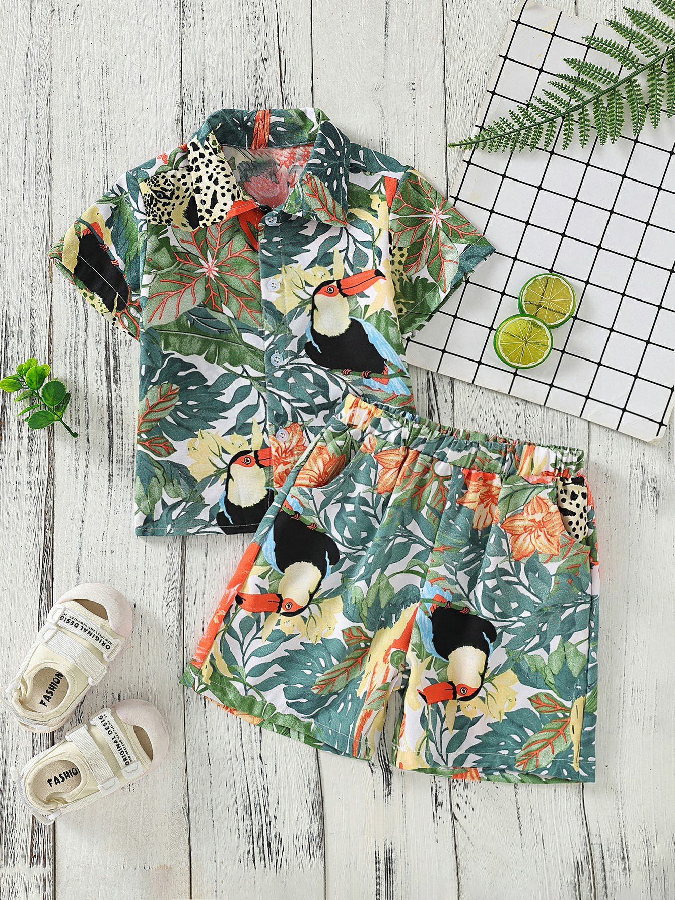 Boys Tropical Toucan Print Shirt And Shorts Set