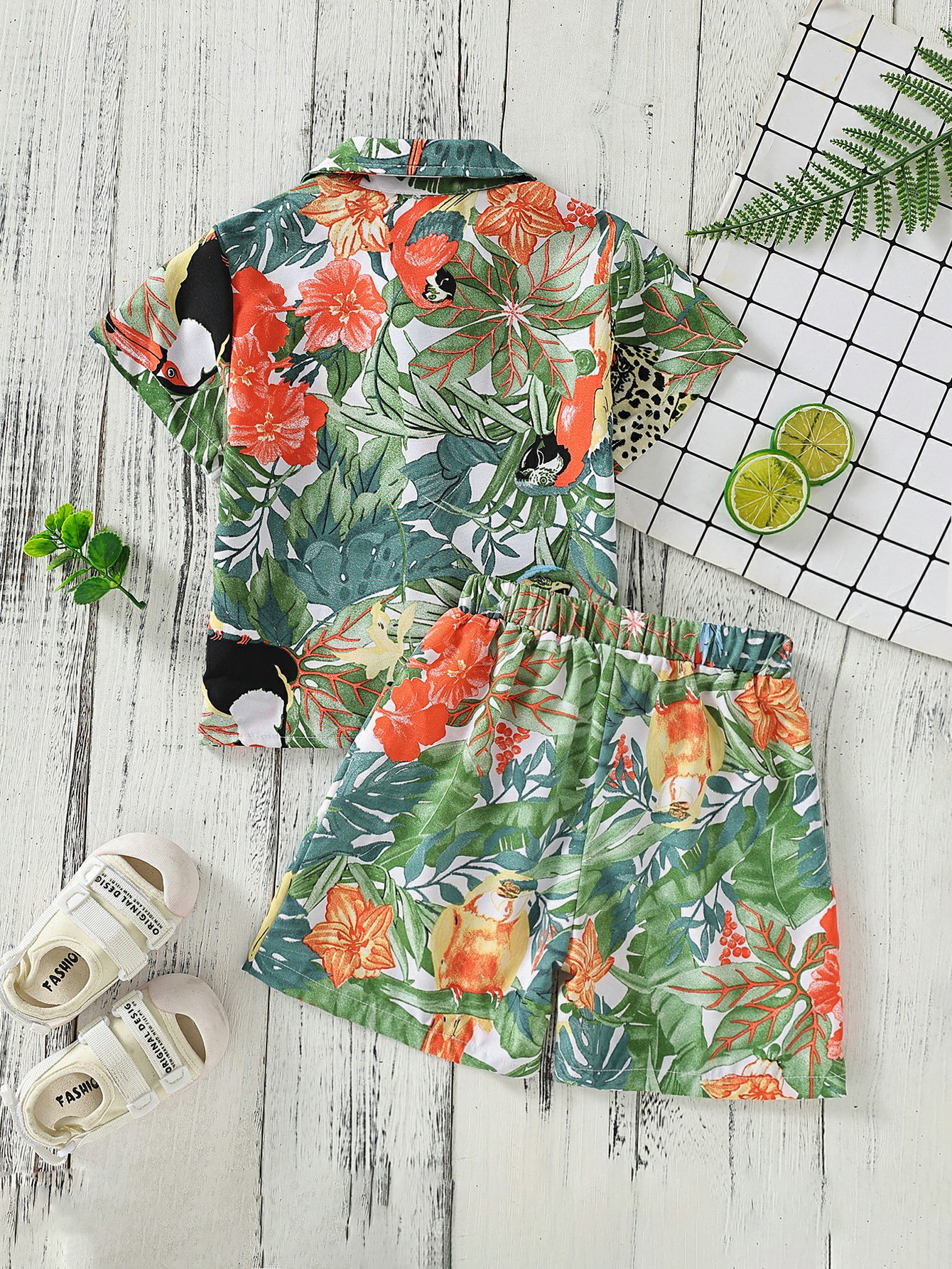 Boys Tropical Toucan Print Shirt And Shorts Set