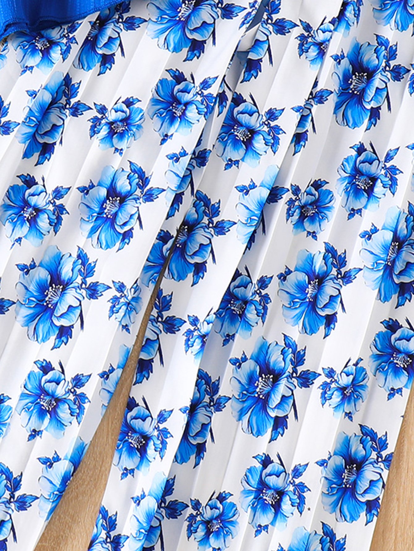 Girls Blue Ruffled Camisole Top and Floral Wide-Leg Trousers Set