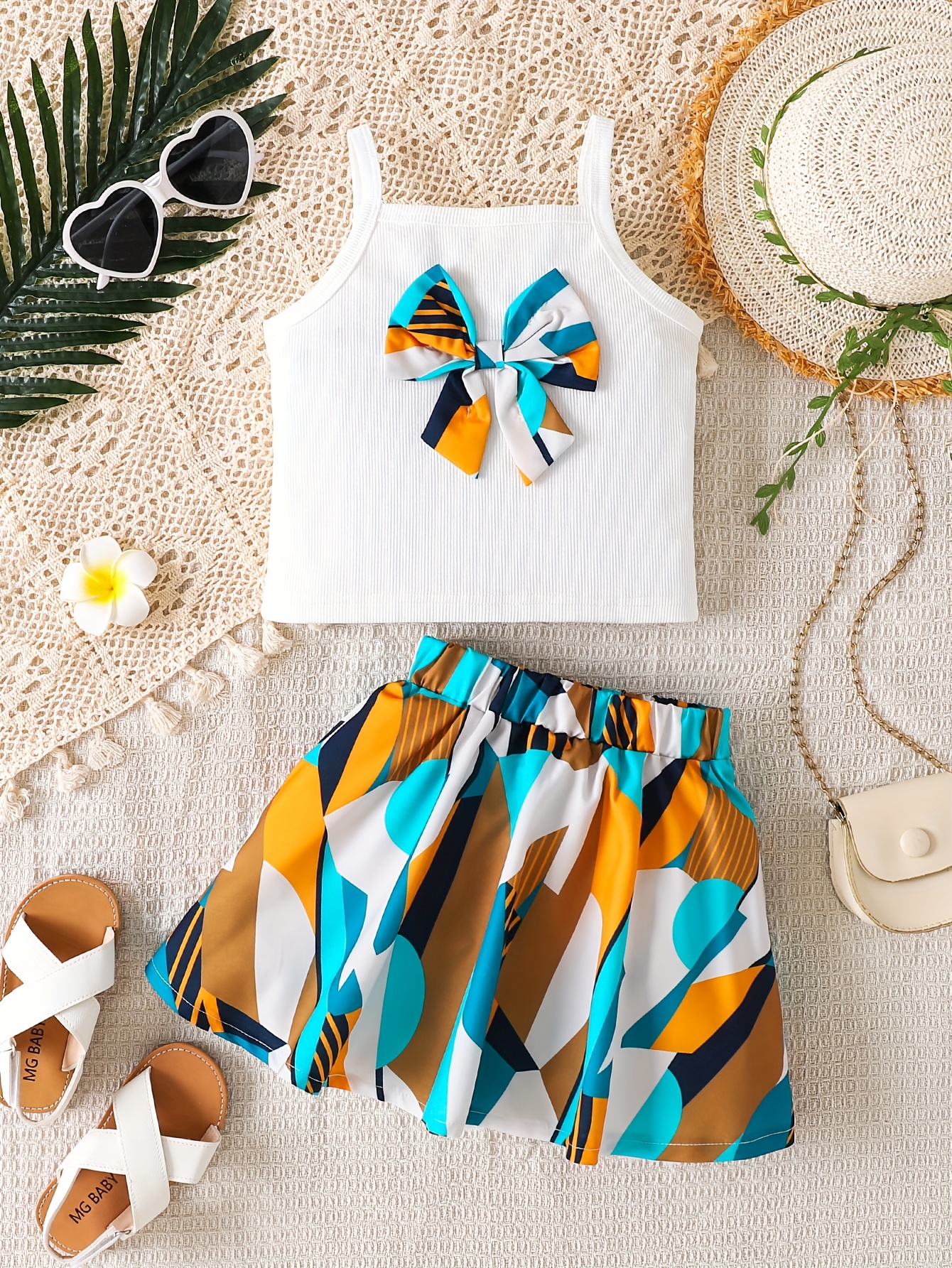 Girls Graphic Print Skirt and Ribbed Tank Top Set