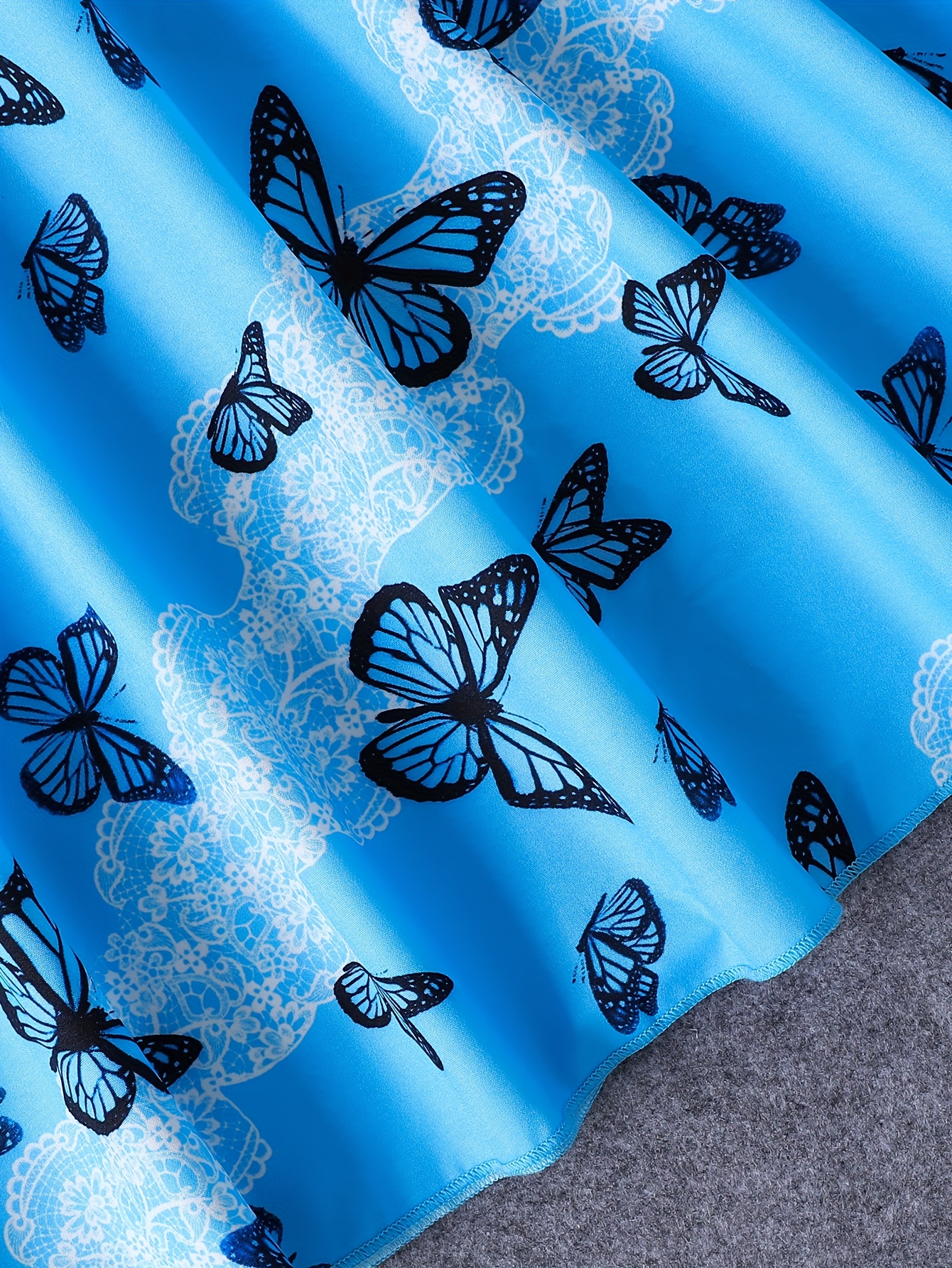 Girls Blue Butterfly A-Line Knee-Length Dress