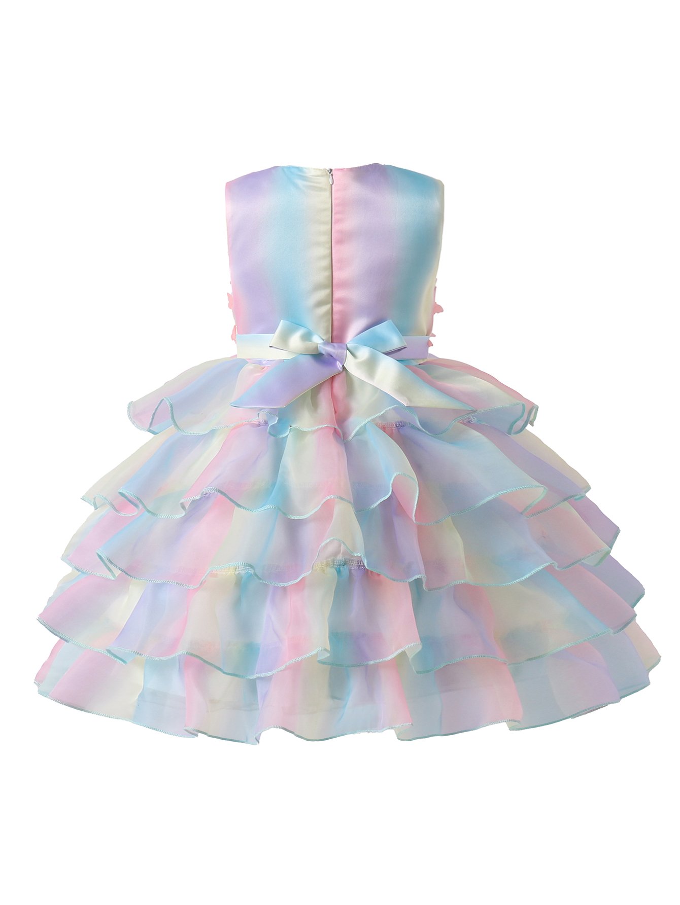 Girls Rainbow Butterfly Tiered Knee Length A-Line Dress