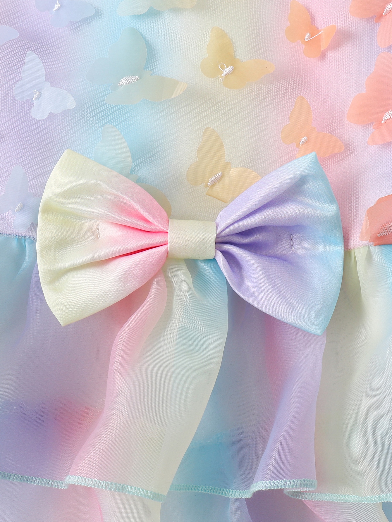 Girls Rainbow Butterfly Tiered Knee Length A-Line Dress