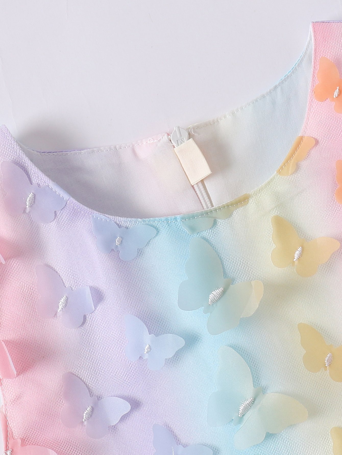 Girls Rainbow Butterfly Tiered Knee Length A-Line Dress