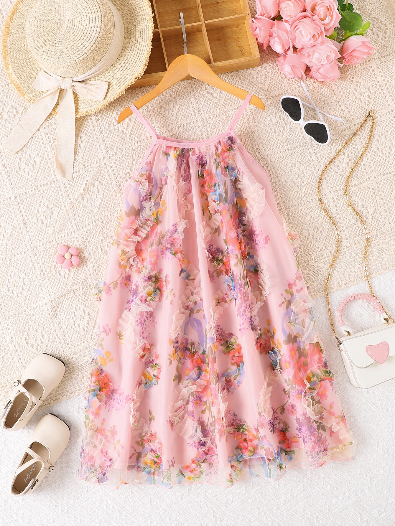 Girls Floral A-Line Knee-Length Dress