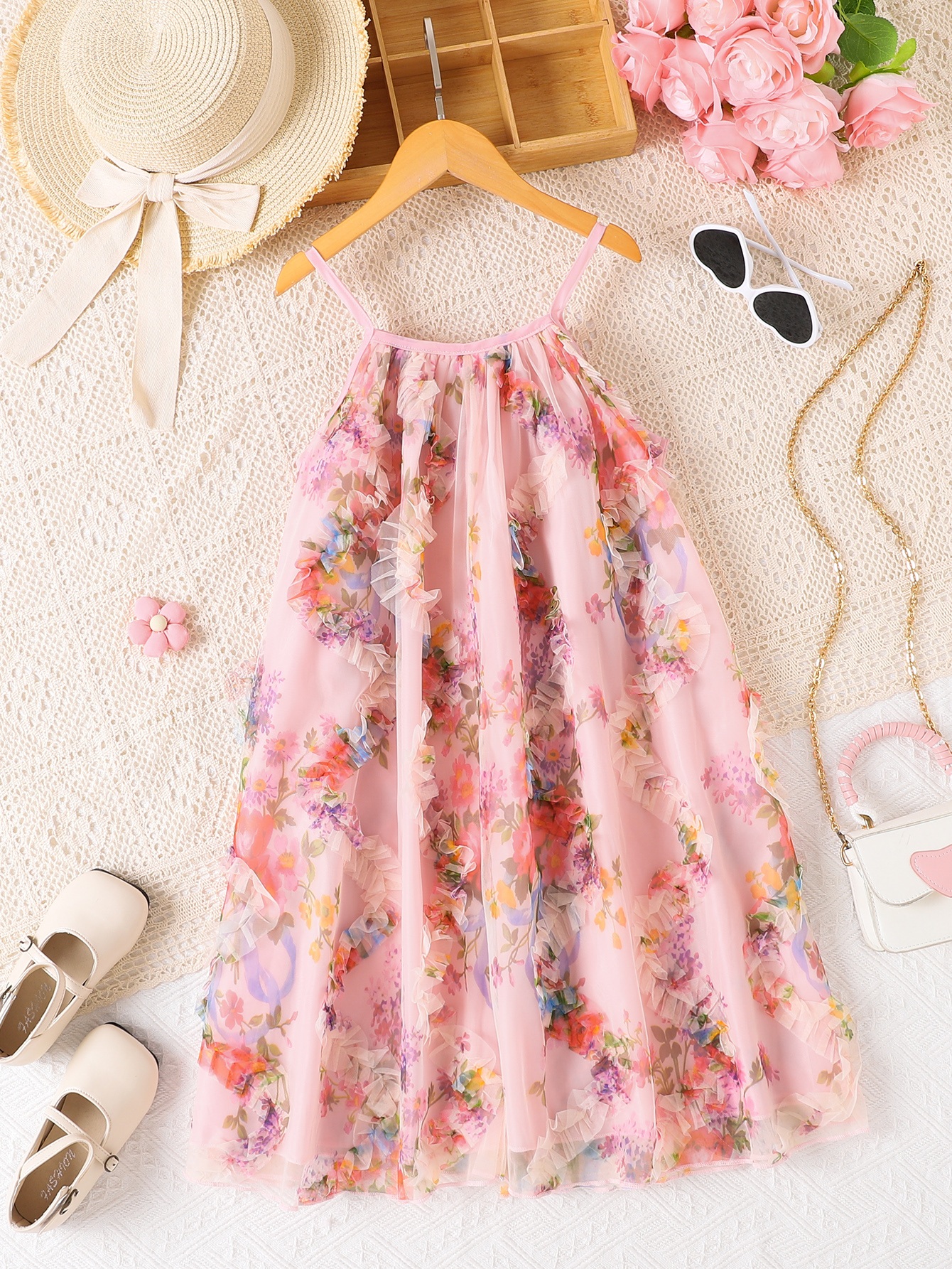 Girls Floral A-Line Knee-Length Dress