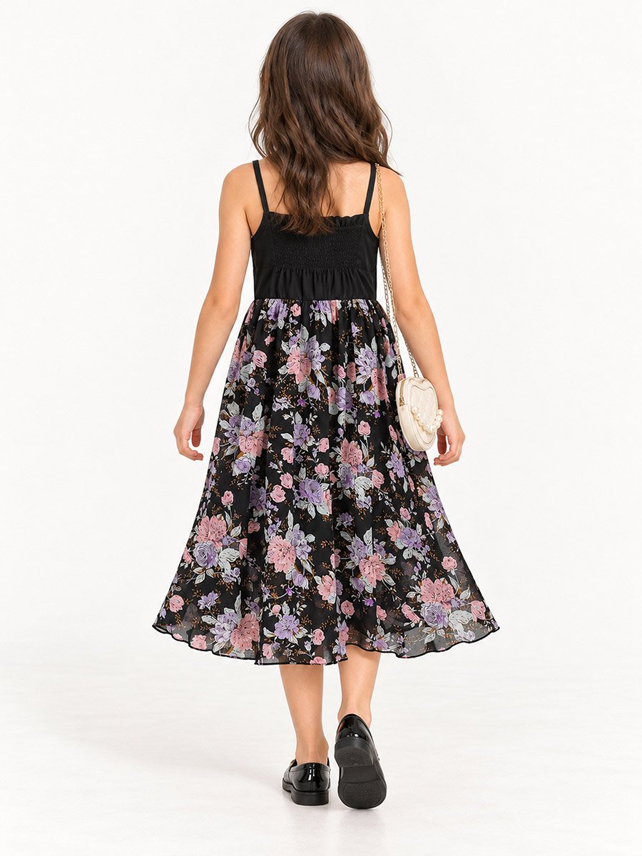 فستان كاجوال بطبعة زهور بلون أسود