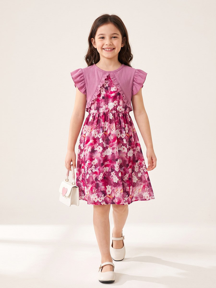 Purple Floral Print Casual Dress