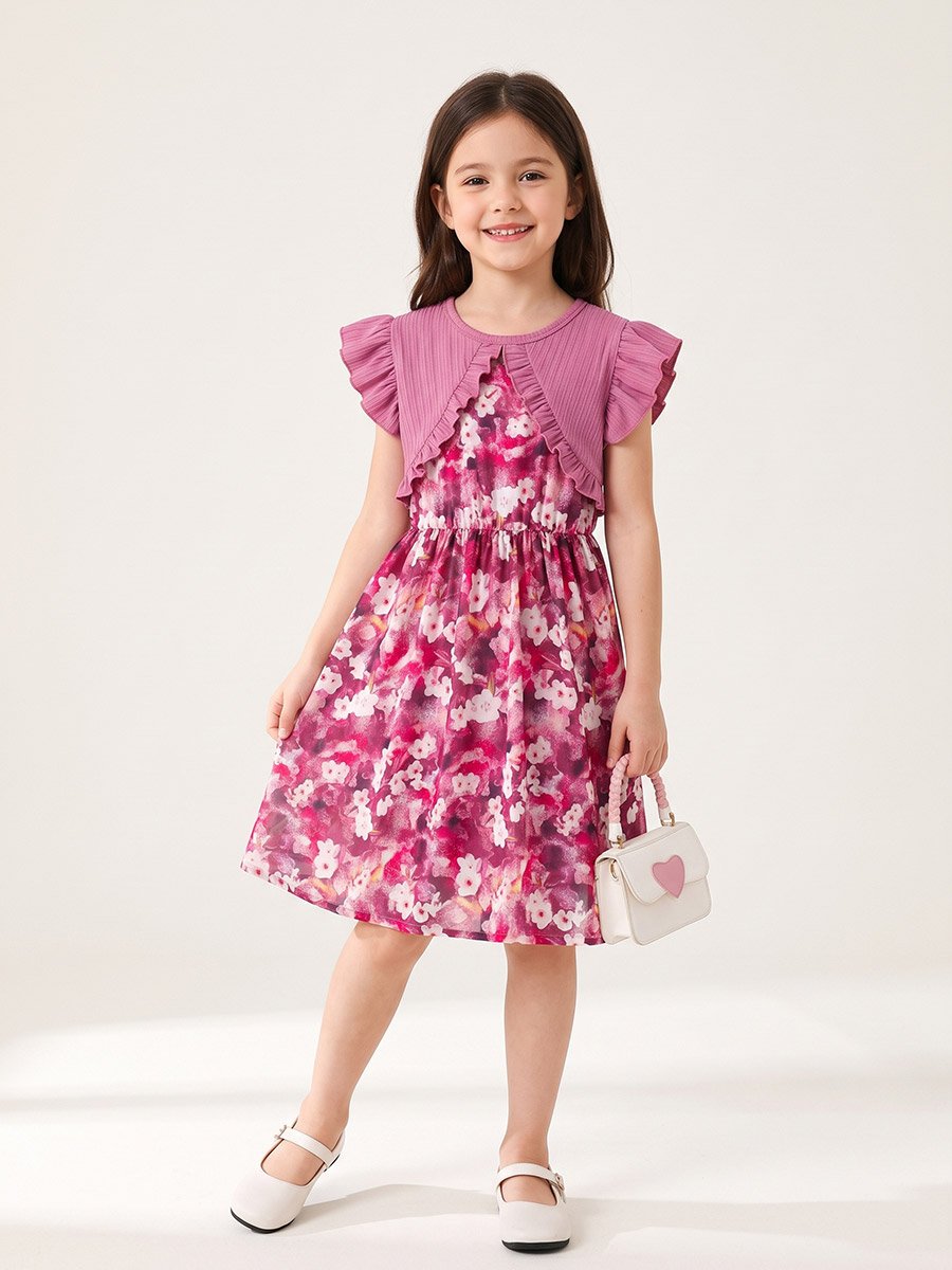 Purple Floral Print Casual Dress