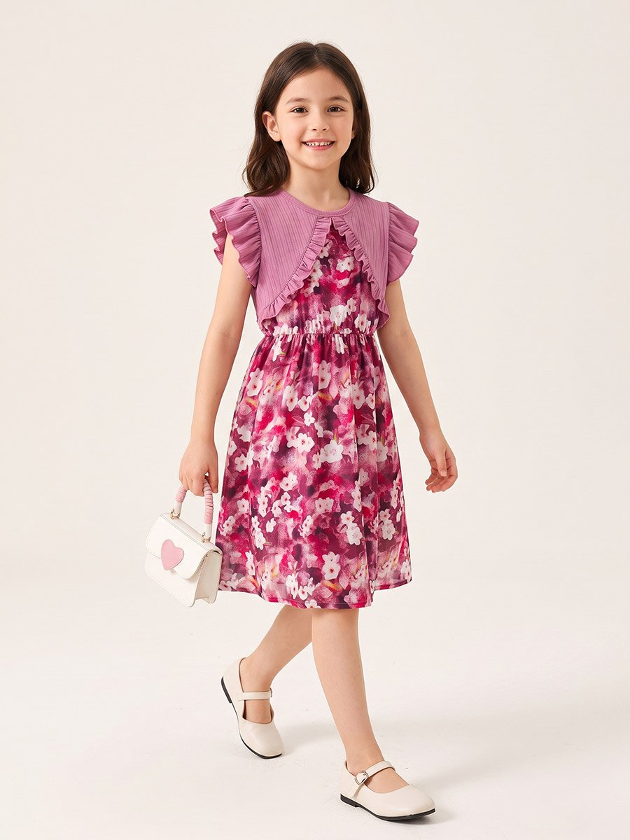 Purple Floral Print Casual Dress