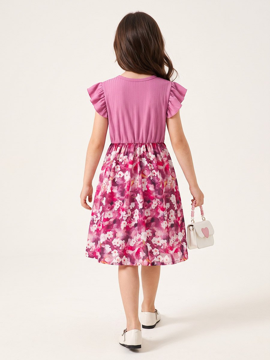 Purple Floral Print Casual Dress