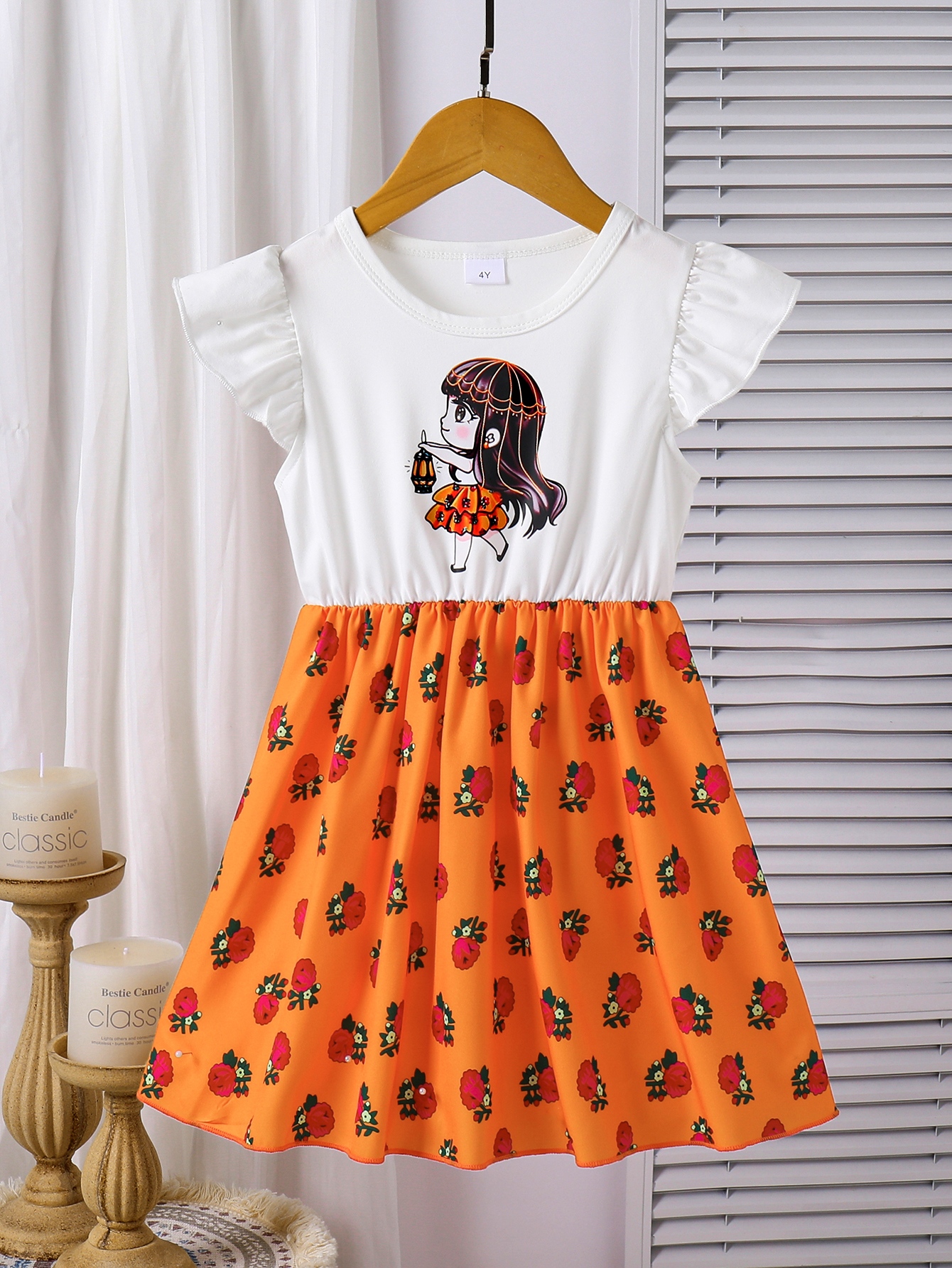 Girls A-Line Knee-Length Dress with Cartoon Print