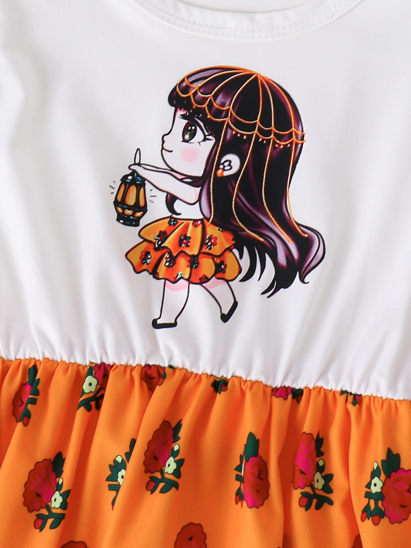 Girls A-Line Knee-Length Dress with Cartoon Print