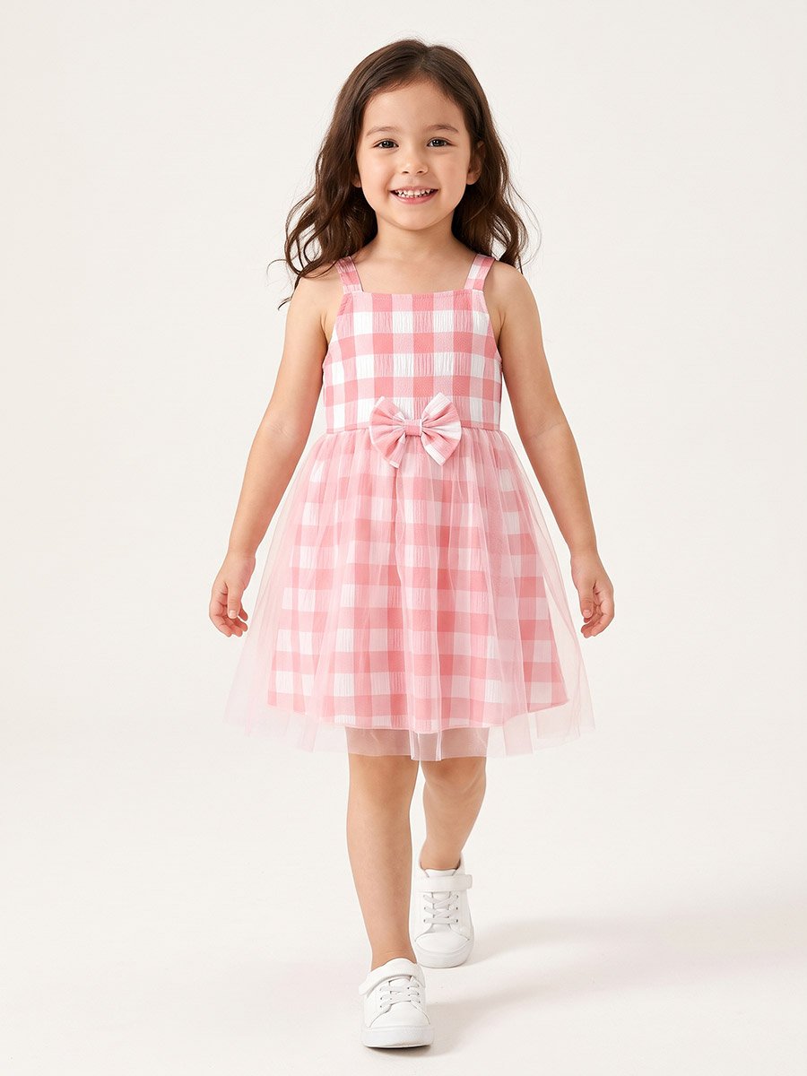 Pink Gingham A-Line Knee-Length Dress