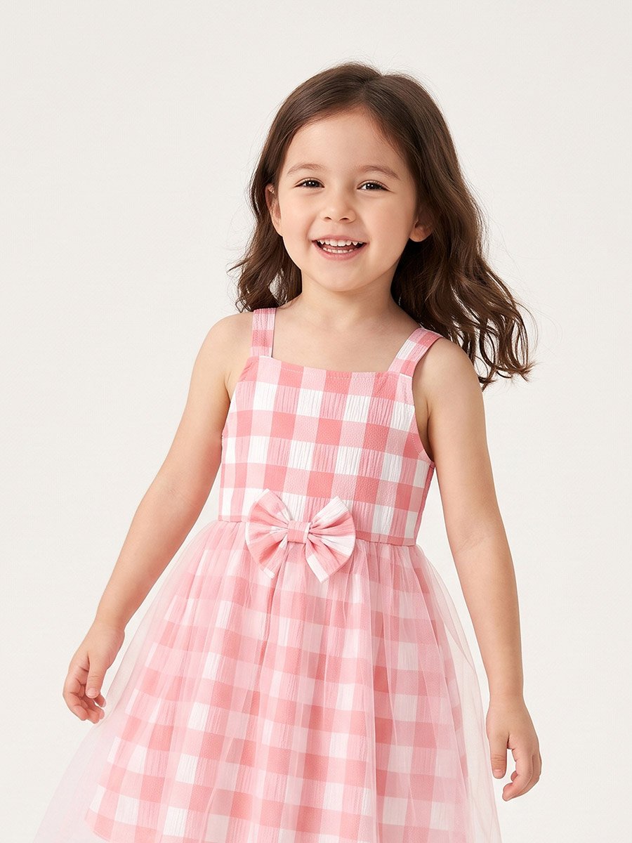 Pink Gingham A-Line Knee-Length Dress