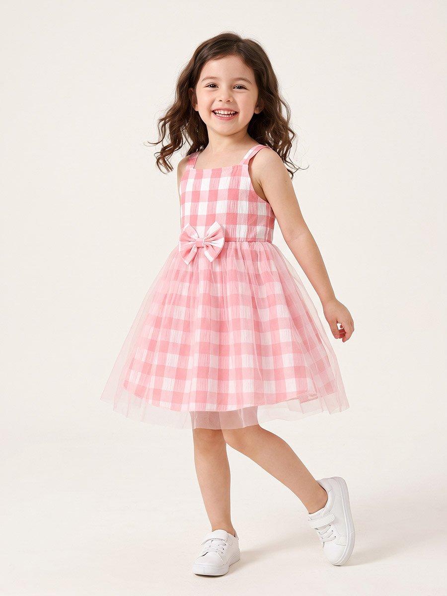 Pink Gingham A-Line Knee-Length Dress