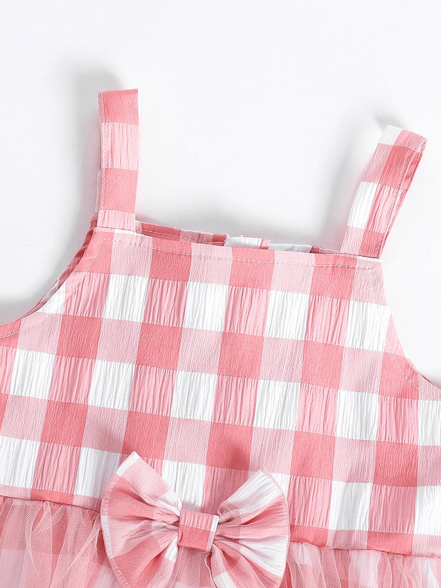Pink Gingham A-Line Knee-Length Dress
