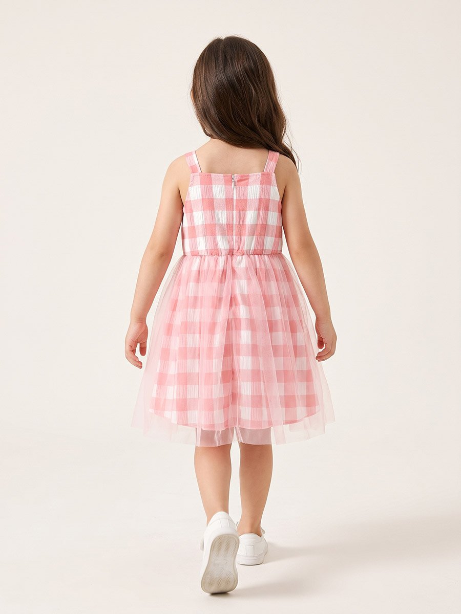 Pink Gingham A-Line Knee-Length Dress