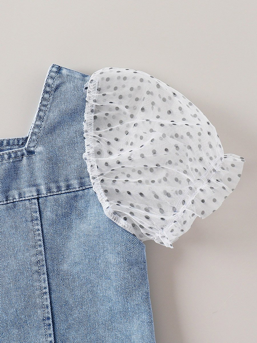 Blue Denim Puff Sleeves Dress