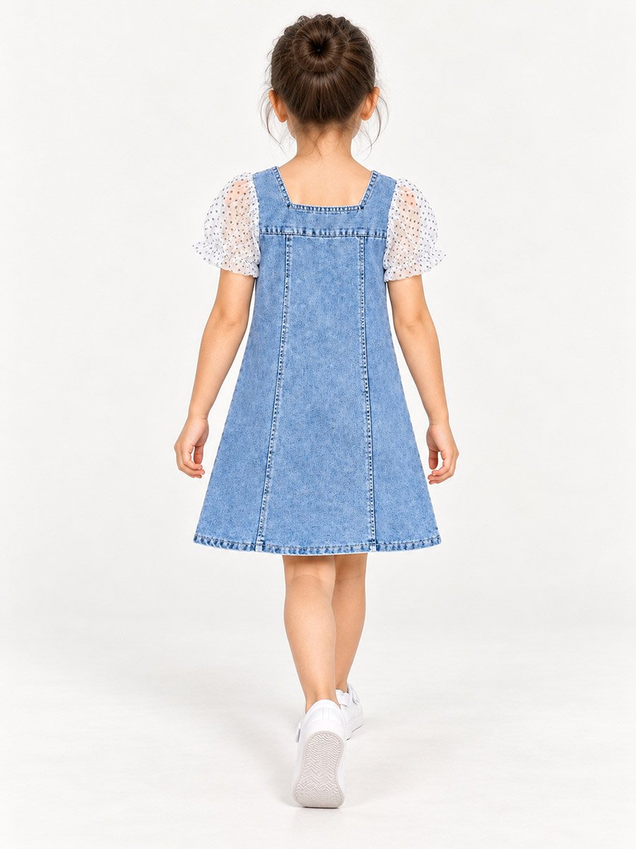 Blue Denim Puff Sleeves Dress