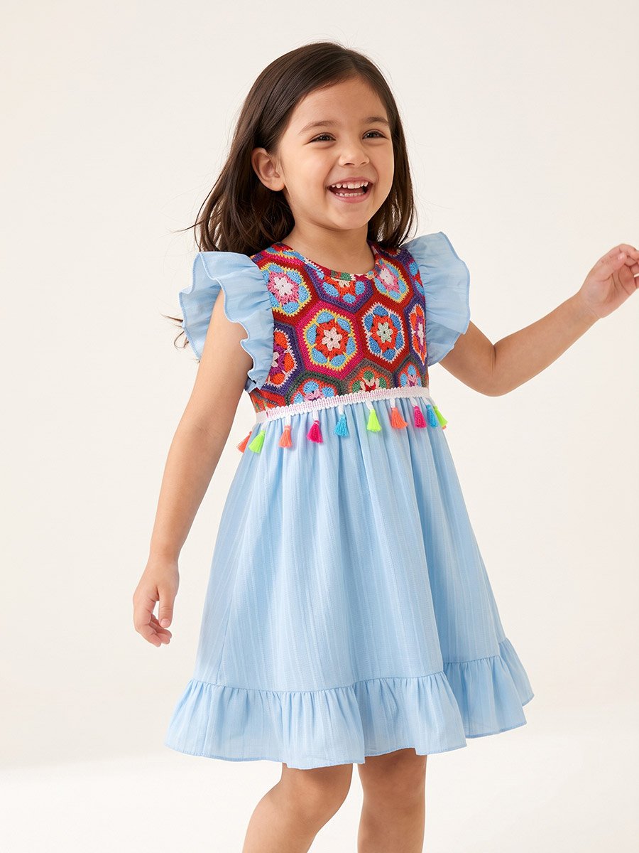 Blue Crochet Tassel Detail Dress