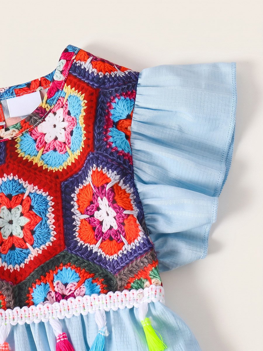 Blue Crochet Tassel Detail Dress