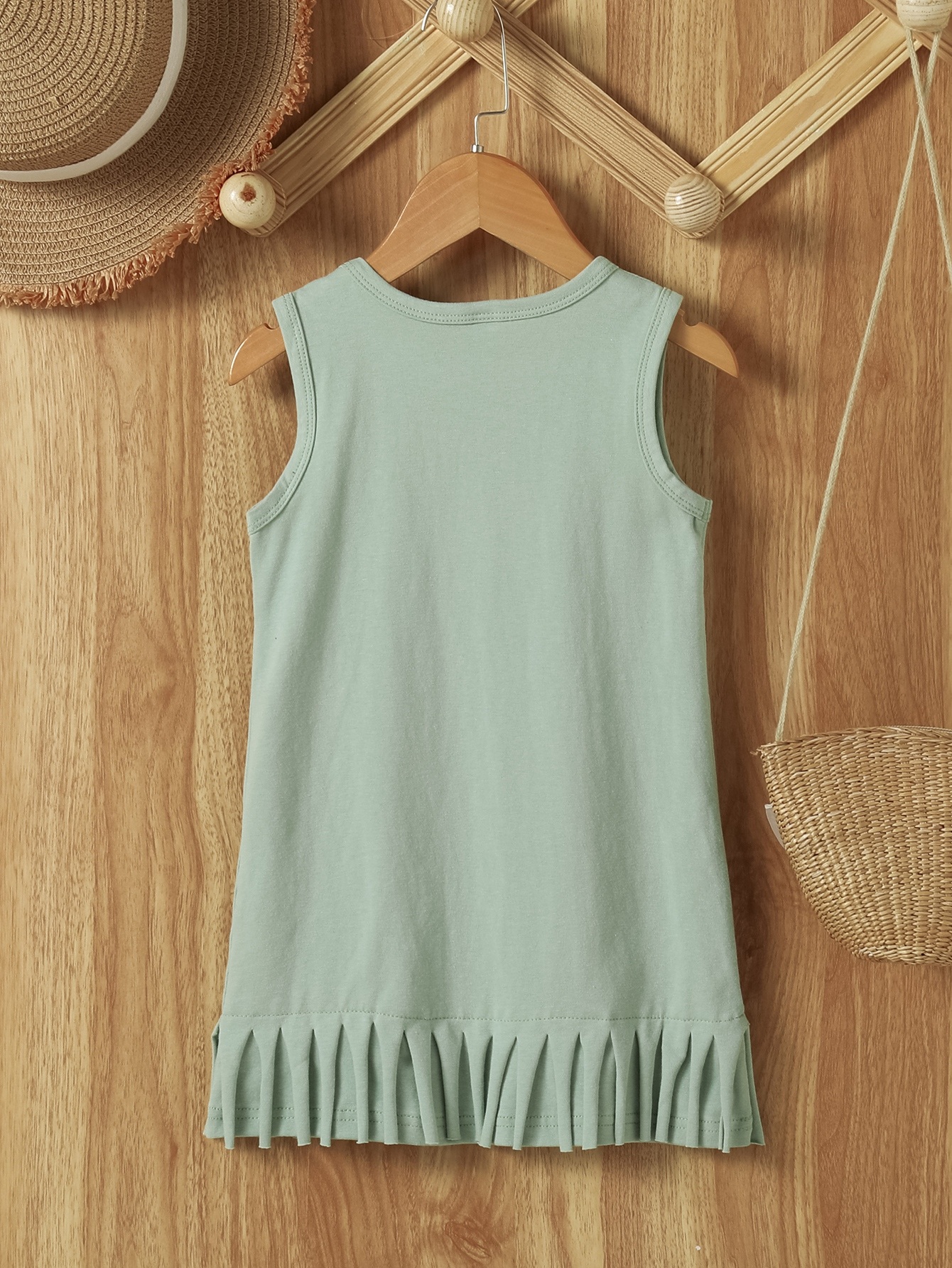 Girls Light Blue A-Line Knee-Length Dress with Cowboy Boot Print