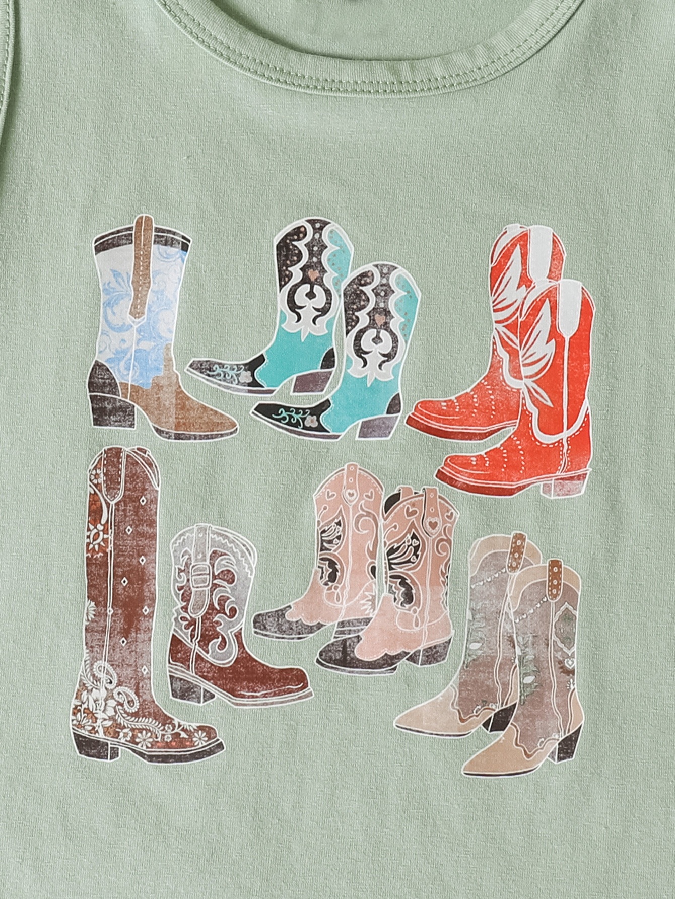 Girls Light Blue A-Line Knee-Length Dress with Cowboy Boot Print
