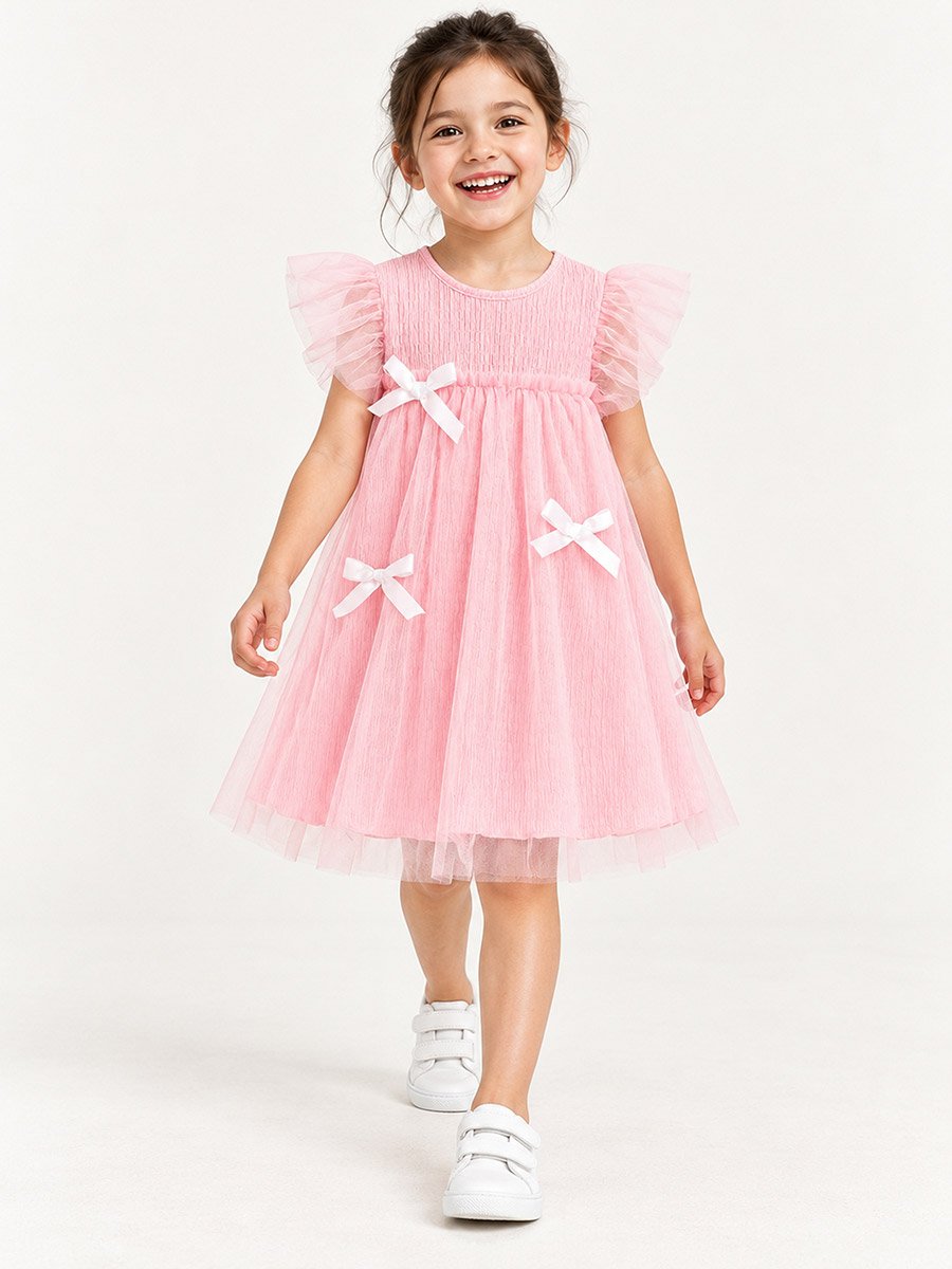 Pink Tulle Bow Accent Dress