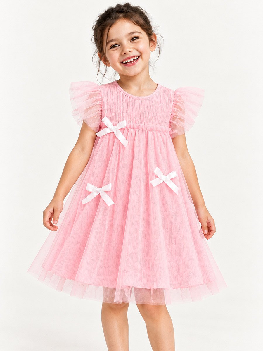 Pink Tulle Bow Accent Dress