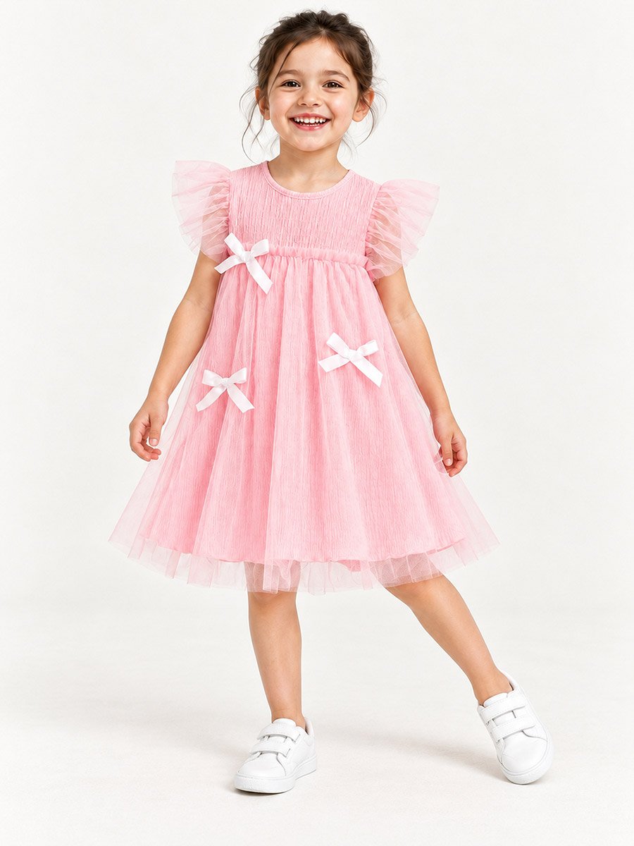 Pink Tulle Bow Accent Dress