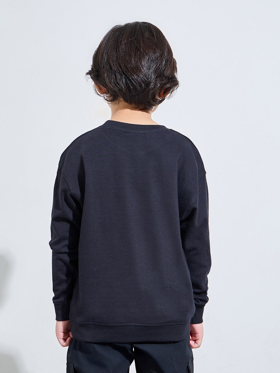 Boys Black Football Print Regular Fit Sweatshirt