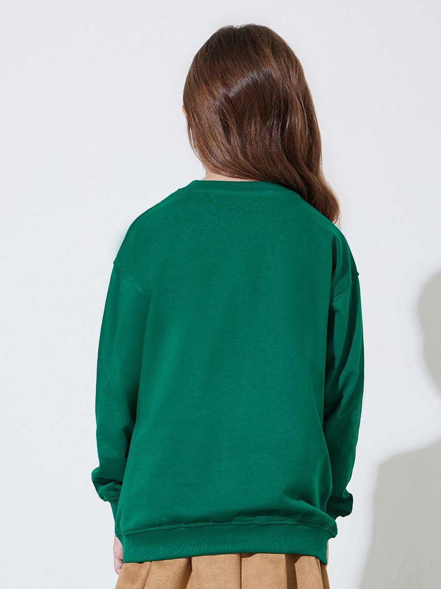 Girls Green Graphic Print Regular Fit Sweatshirt