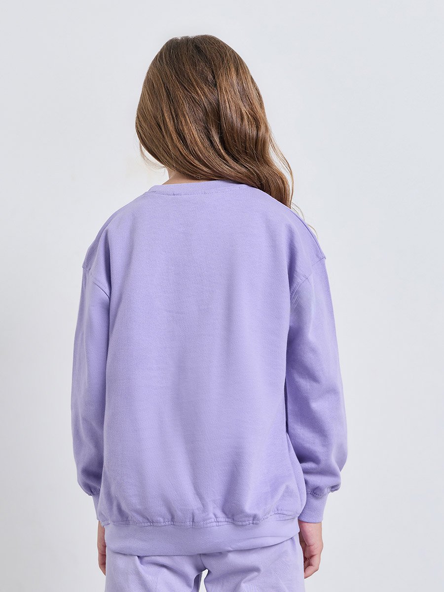 Girls Lilac Cotton Drop Shoulder Sweatshirt