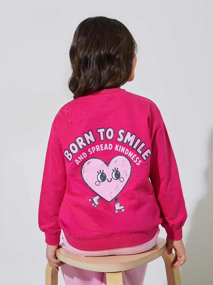 Girl Pink Front and Back Print Oversized Sweatshirt