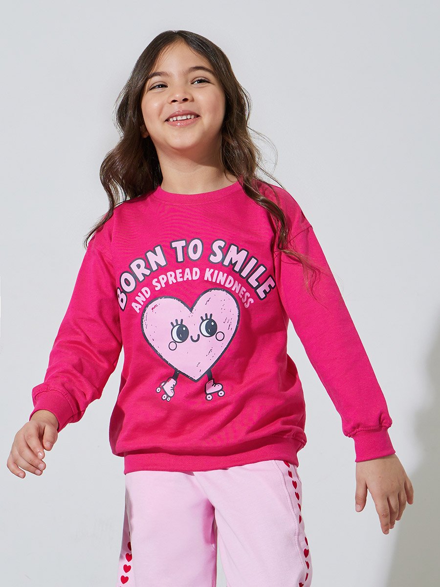 Girl Pink Front and Back Print Oversized Sweatshirt