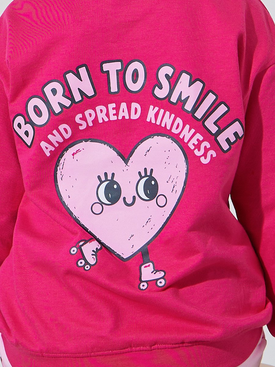 Girl Pink Front and Back Print Oversized Sweatshirt