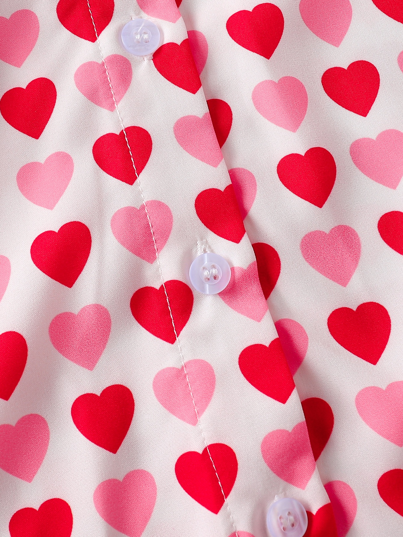 Girls Heart Print Collared Short Sleeve Shirt