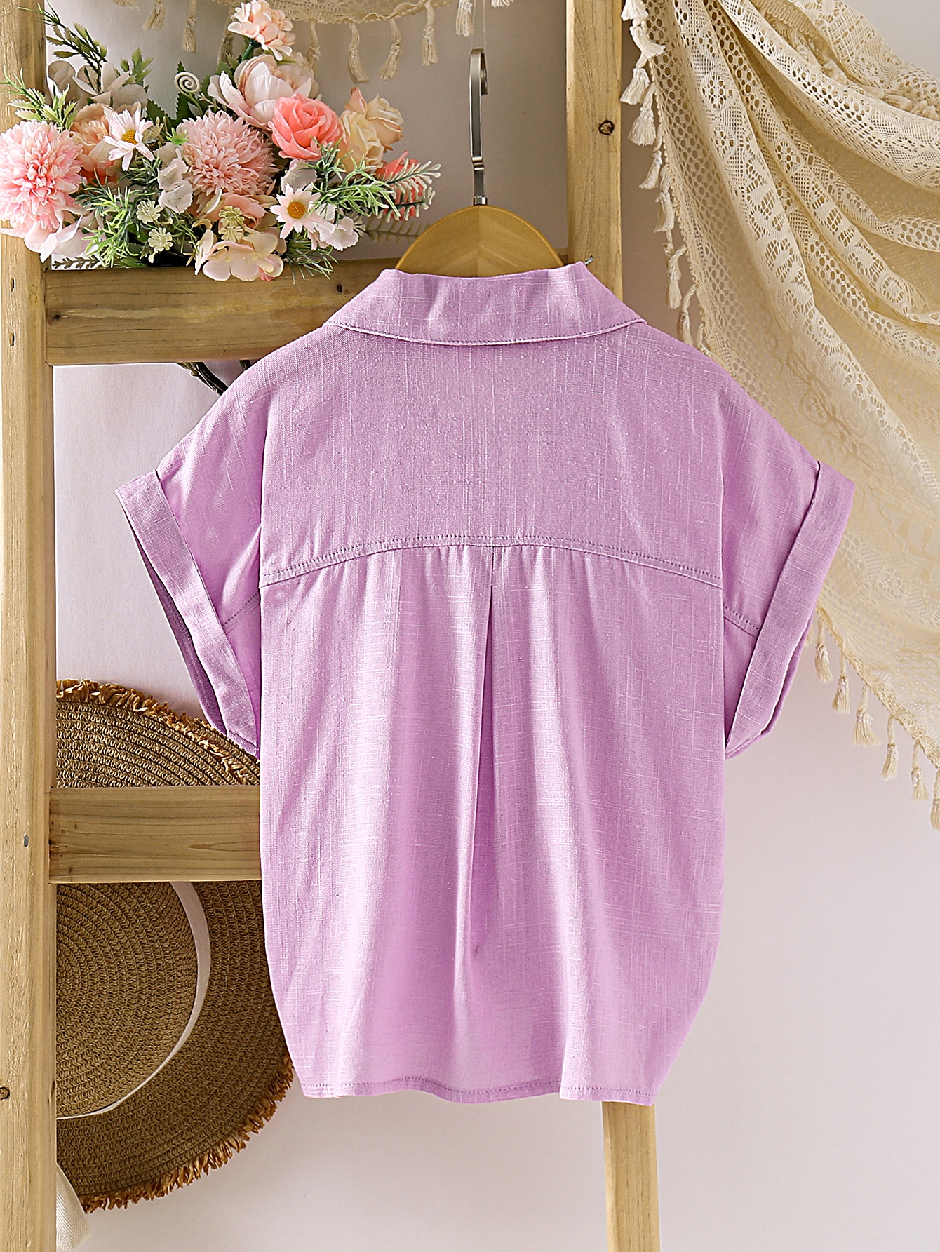 Kids Purple Collared Short Sleeve Button-Up Shirt
